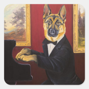 Duitse herder Piano Waltz Vierkante Sticker