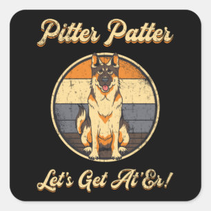 Duitse herder Pitter Patter Hondenliefhebber Vinta Vierkante Sticker