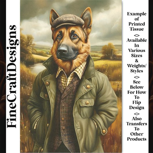 Duitse Herder Portret, Landschap CH1 Decoupage Tissuepapier