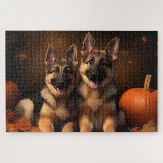 Duitse Herder Puppy Herfst Delight Pompoen Legpuzzel (Horizontaal)