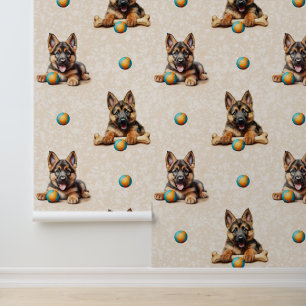 Duitse Herder Puppy Hondenbal Bone Cream Textuur Behang