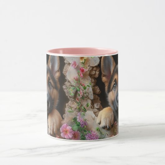 Duitse Herder Puppy Mok met Floral Design - (Midden)