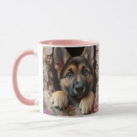 Duitse Herder Puppy Mok met Floral Design -