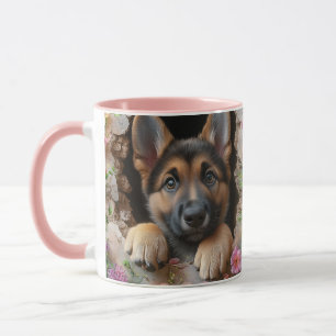 Duitse Herder Puppy Mok met Floral Design -