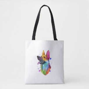 Duitse Herder Regenboog Waterverf Paint Splatter Draagtas