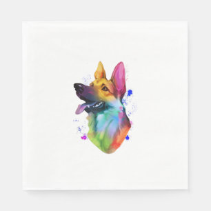 Duitse Herder Regenboog Waterverf Paint Splatter Servet