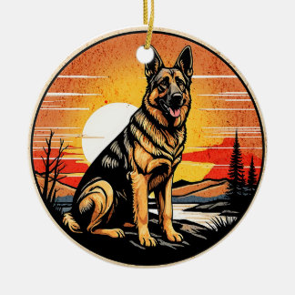 Duitse Herder Retro Zonsondergang Hond Liefhebber Keramisch Ornament