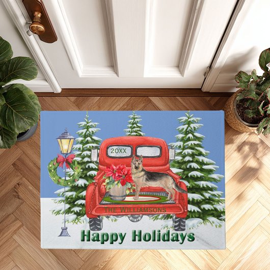 Duitse herder rode vrachtwagen familienaam deurmat