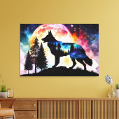 Duitse Herder Silhouet op de Bergmaan Canvas Afdruk (Insitu (Woonkamer))
