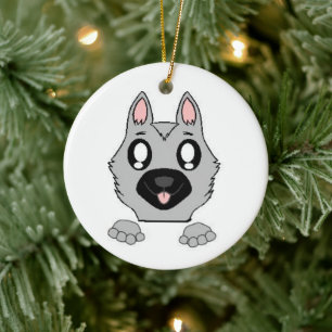 Duitse Herder Silver en Black Peeking Cartoon Keramisch Ornament