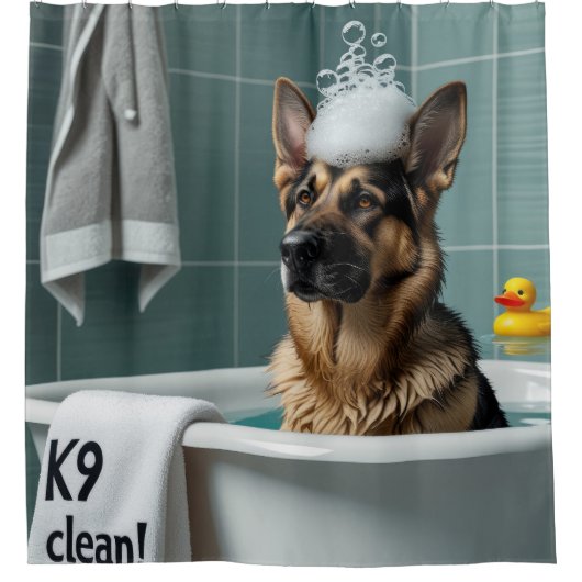 Duitse herder slordig slaperig Schattige grappig Douchegordijn (Voorkant)