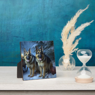 Duitse herder sneeuwslee kerstdecor fotoplaat