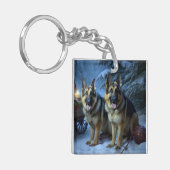 Duitse herder sneeuwslee kerstdecor sleutelhanger (Voorkant Links)