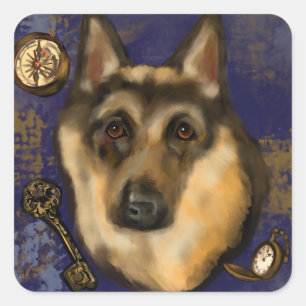 DUITSE HERDER VIERKANTE STICKER