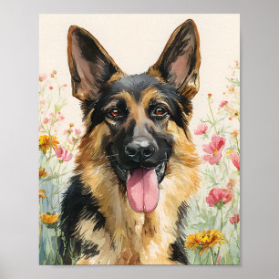 Duitse Herder Waterverf Portret Poster – Schattige