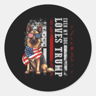 Duitse herder Zelfs mijn hond houdt van Trump grap Ronde Sticker