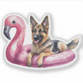 Duitse Herder Zomer Zwembad Floatie Waterverf Sticker (Voorkant)