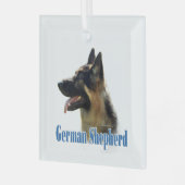 Duitse Herder (zwart/tan) Naam Glas Ornament (Voorkant links)