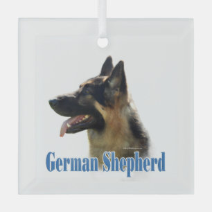 Duitse Herder (zwart/tan) Naam Glas Ornament