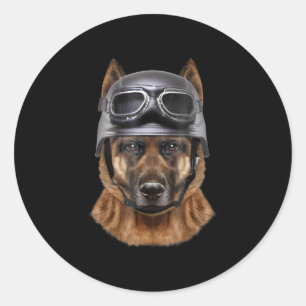 duitse herderhond helmet gift voor motorrijder ronde sticker