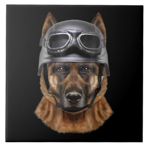 Duitse herderhond helmet gift voor motorrijder tegeltje
