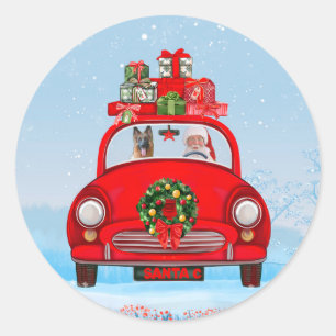 Duitse herderhond in auto met kerstman ronde sticker