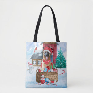 Duitse herderhond in het sneeuwkersthondenhuis draagtas