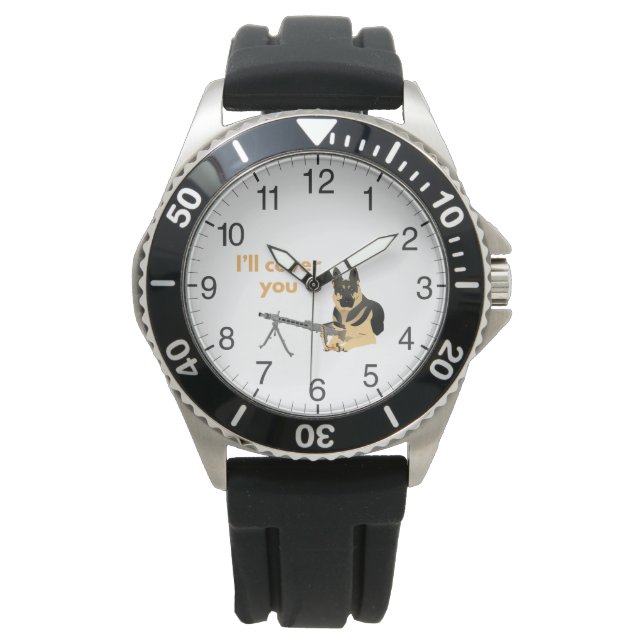 Duitse herderhond met een Pistool machine Horloge (Voorkant)