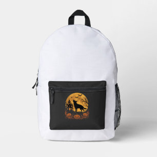 Duitse Herders Halloween Maan Pompoen Ontwerp_1 Bedrukte Rugzak