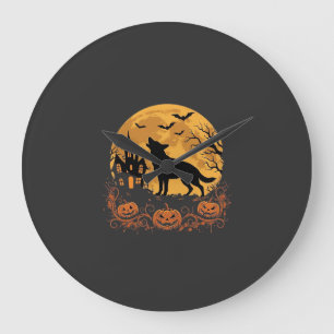 Duitse Herders Halloween Maan Pompoen Ontwerp_1 Grote Klok