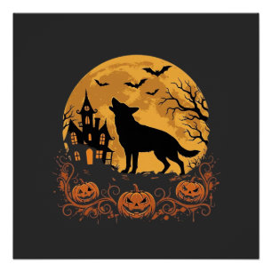 Duitse Herders Halloween Maan Pompoen Ontwerp_1 Perfect Poster
