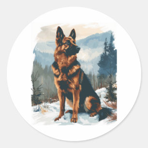 Duitse herders in Winter Wonderland Ronde Sticker