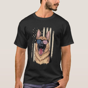 Duitse Herdershond Amerikaanse Zonnebril Vlag K-9 T-shirt