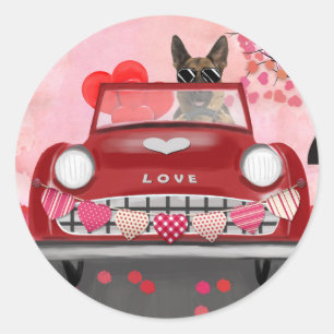 Duitse Herdershond Auto met Hartjes Valentijnsdag Ronde Sticker
