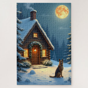 Duitse Herdershond Besneeuwd Bos Chalet Kerst Schi Legpuzzel