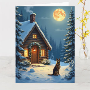 Duitse Herdershond Besneeuwd Boshuis Kerst Schilde Kaart