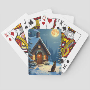 Duitse Herdershond Besneeuwd Boshuis Kerst Schilde Pokerkaarten