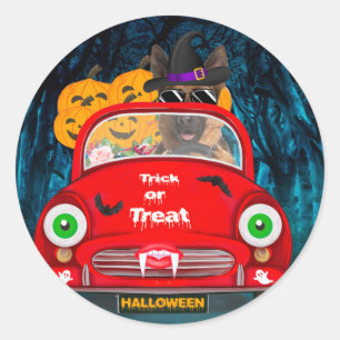 Duitse Herdershond Bestuurt Auto Griezige Hallowee Ronde Sticker