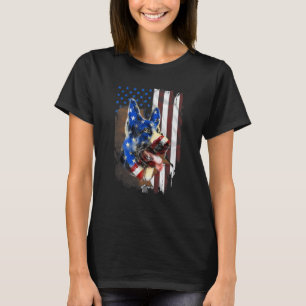Duitse Herdershond Binnen Vintage Amerikaanse Vlag T-shirt