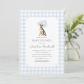Duitse Herdershond Blauwe Gingham Baby Shower Kaart (Staand voorkant)