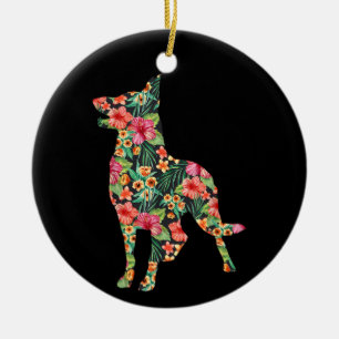 Duitse Herdershond Bloem Grappige Hond Silhouet Bl Keramisch Ornament