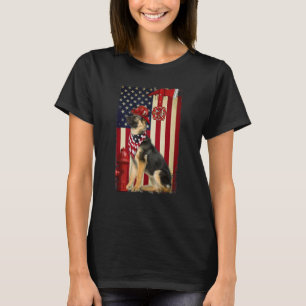 Duitse Herdershond Brandweerman Amerikaanse Vlag T-shirt