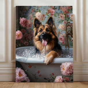 Duitse Herdershond Bubbelbad Hemelgenoegen Canvas Afdruk
