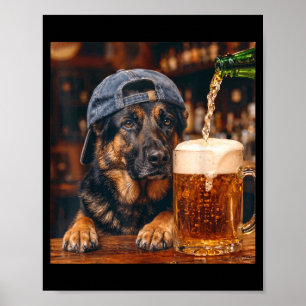 Duitse Herdershond Drinkt Bier Grappige Honden Mem Poster