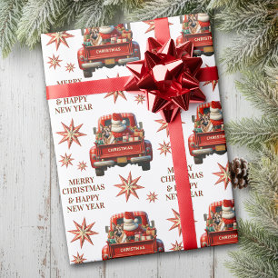 Duitse Herdershond en Santa Retro Truck Kerstmis Cadeaupapier