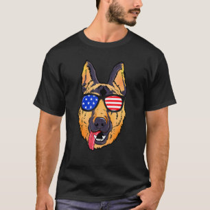 Duitse Herdershond Gezicht Usa Vlag Zonnebril T-shirt