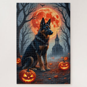 Duitse Herdershond Gotisch Bos Halloween Kunst Legpuzzel