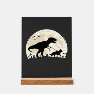 Duitse Herdershond Halloween Dinosaur Maan Silhoue Acryl Bord