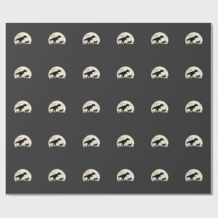 Duitse Herdershond Halloween Dinosaur Maan Silhoue Cadeaupapier