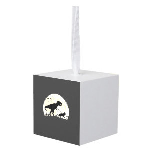 Duitse Herdershond Halloween Dinosaur Maan Silhoue Kubus Ornament